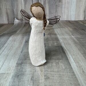 Willow Tree Angel w Braid & Blue flowers Susan Lordi 2002 Demdaco Thank you